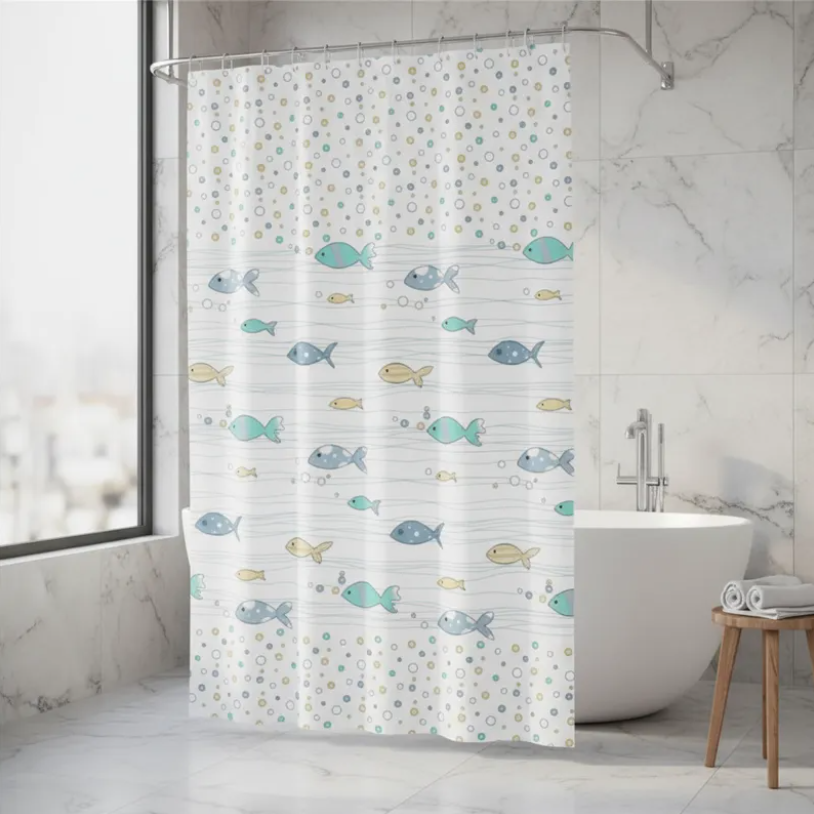 Cortina de Ducha con Estampado de peces-2