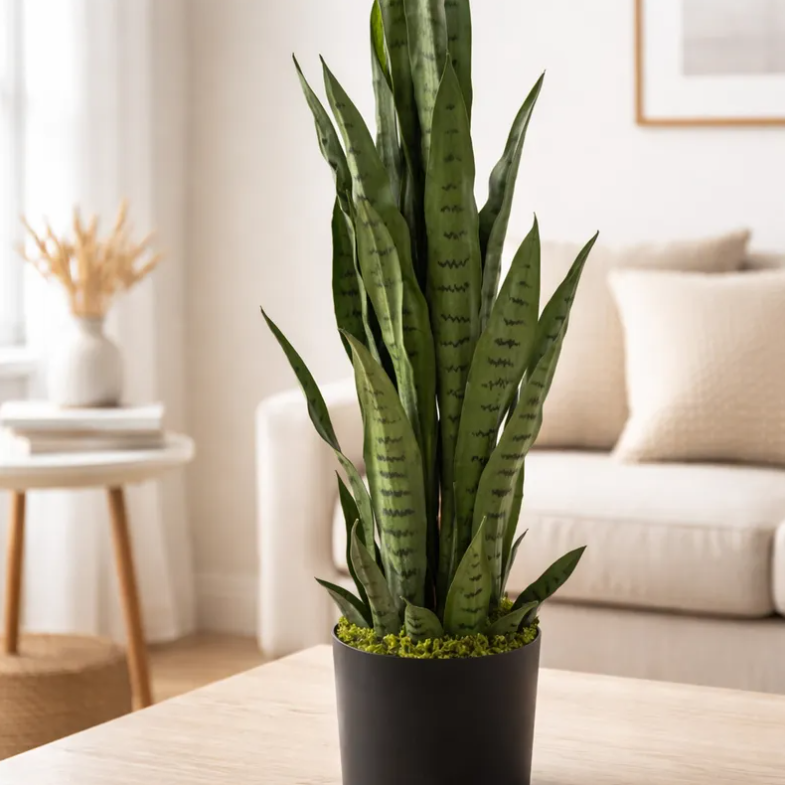 Planta Artificial Lengua De Suegra 90cm Con Macetero Negro-3