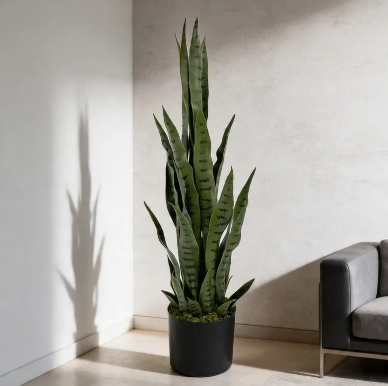 Planta Artificial Lengua De Suegra 90cm Con Macetero Negro-6