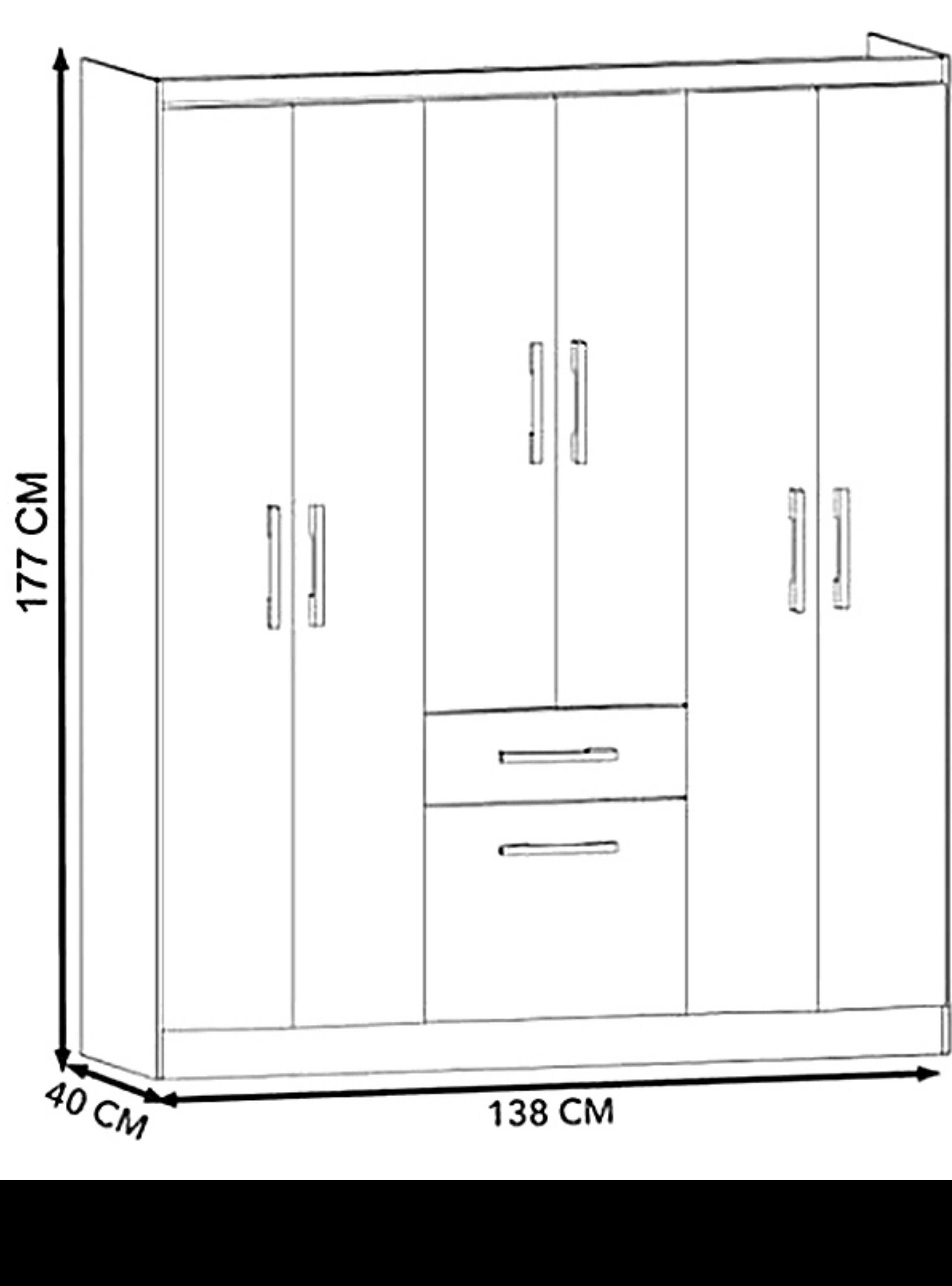 Clóset blanco, 6 puertas, 1 cajón, zapatero, 177x138x40 cm-2