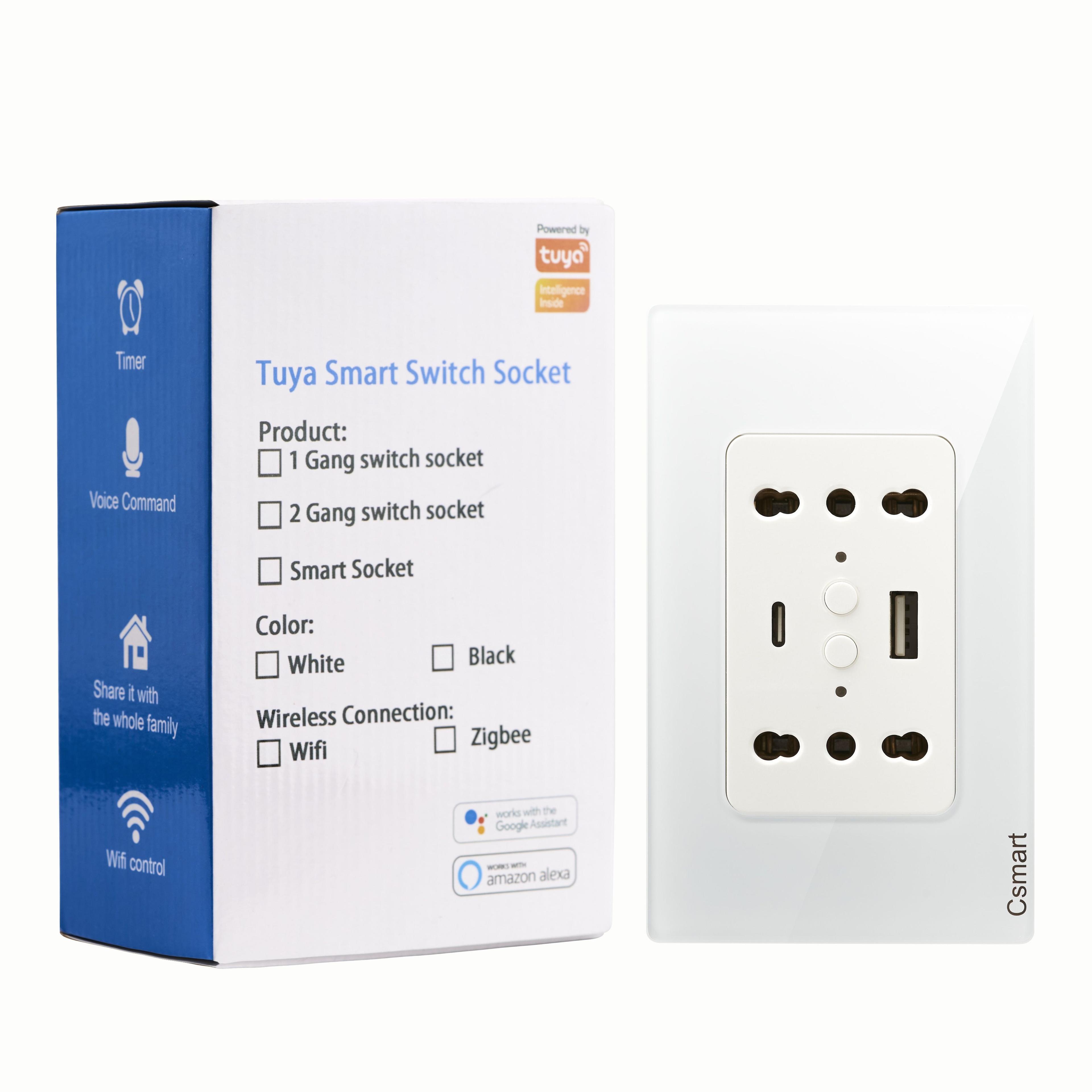 Enchufe Inteligente Wifi Doble + Usb Y Tipo C- Placa Vidrio Blanco-0