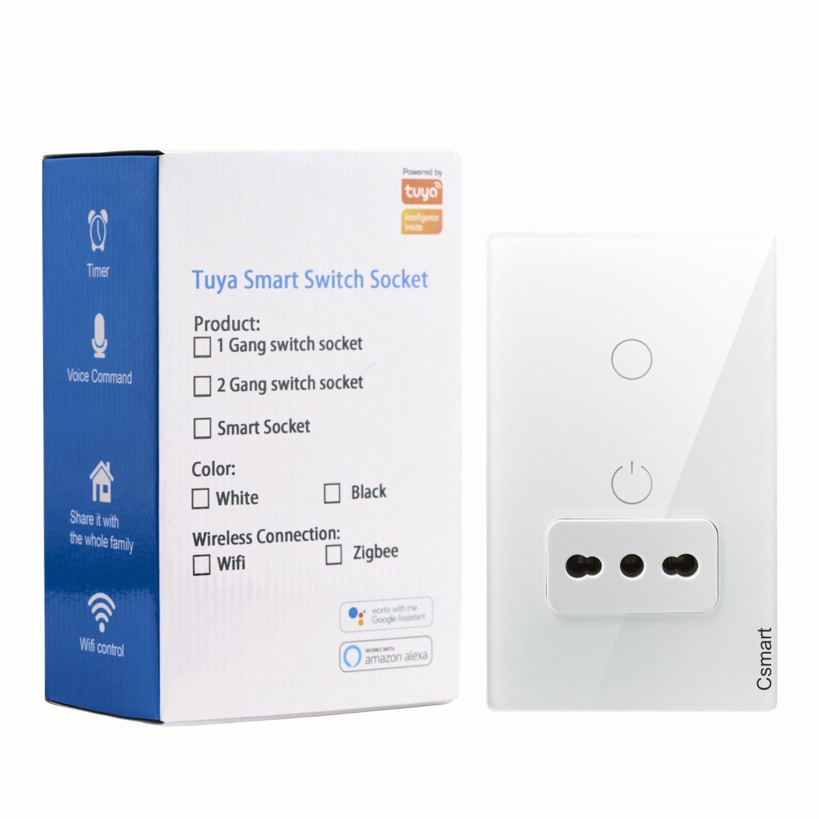 Interruptor Inteligente Wifi Placa Vidrio 1 Canal + Enchufe Blanco-0
