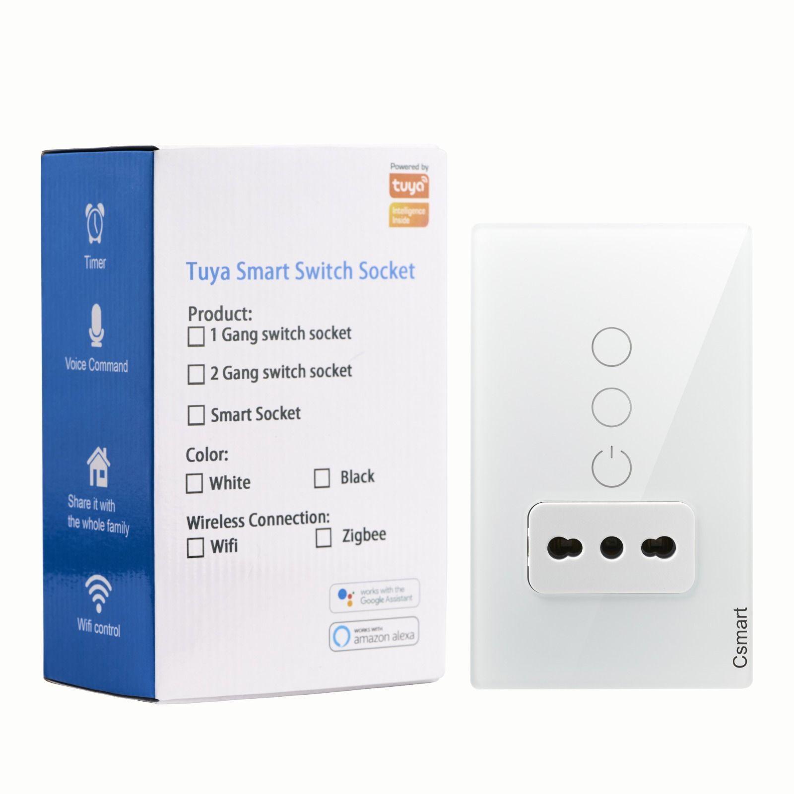 Interruptor Inteligente Wifi Placa Vidrio 2 Canal + Enchufe Blanco-0