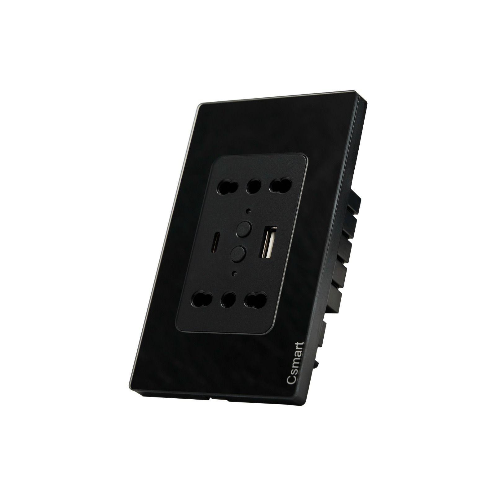 Enchufe Inteligente Wifi Doble + Usb Y Tipo C- Placa Vidrio Negro-1