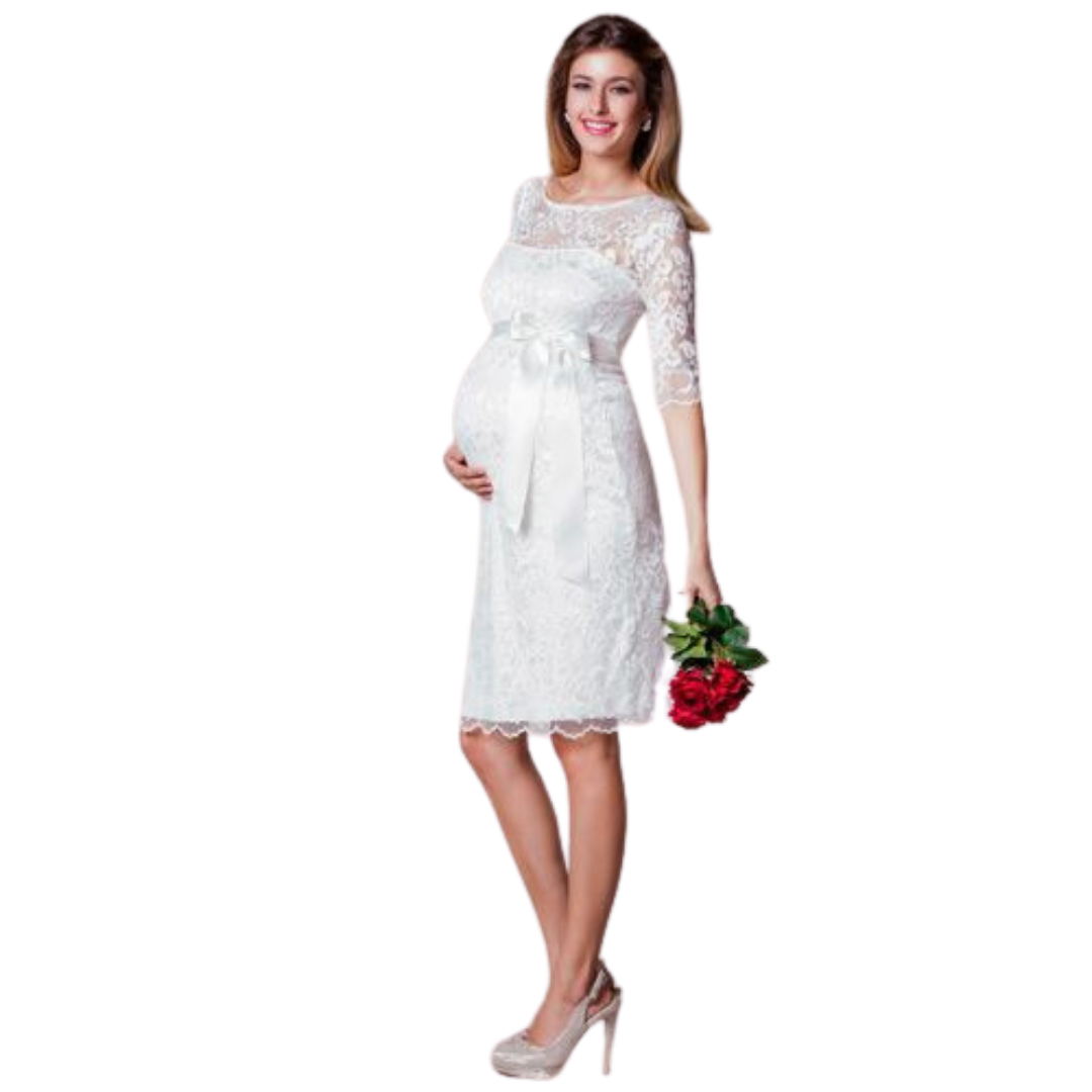VESTIDO PARA EMBARAZADA DE ENCAJE BODA CIVIL E037-0