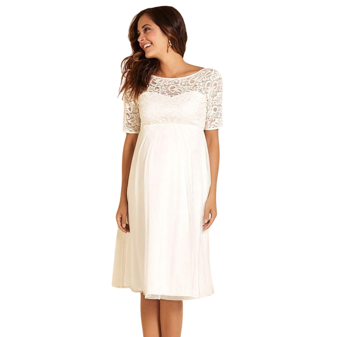 VESTIDO DE EMBARAZADA MANGA CORTA DE ENCAJE IDEAL PARA BODA MATRIMONIO CIVIL-1
