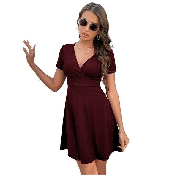 VESTIDO ACAMPANADO CRUZADO MANGA CORTA IDEAL PARA OTOÑO INVIERNO