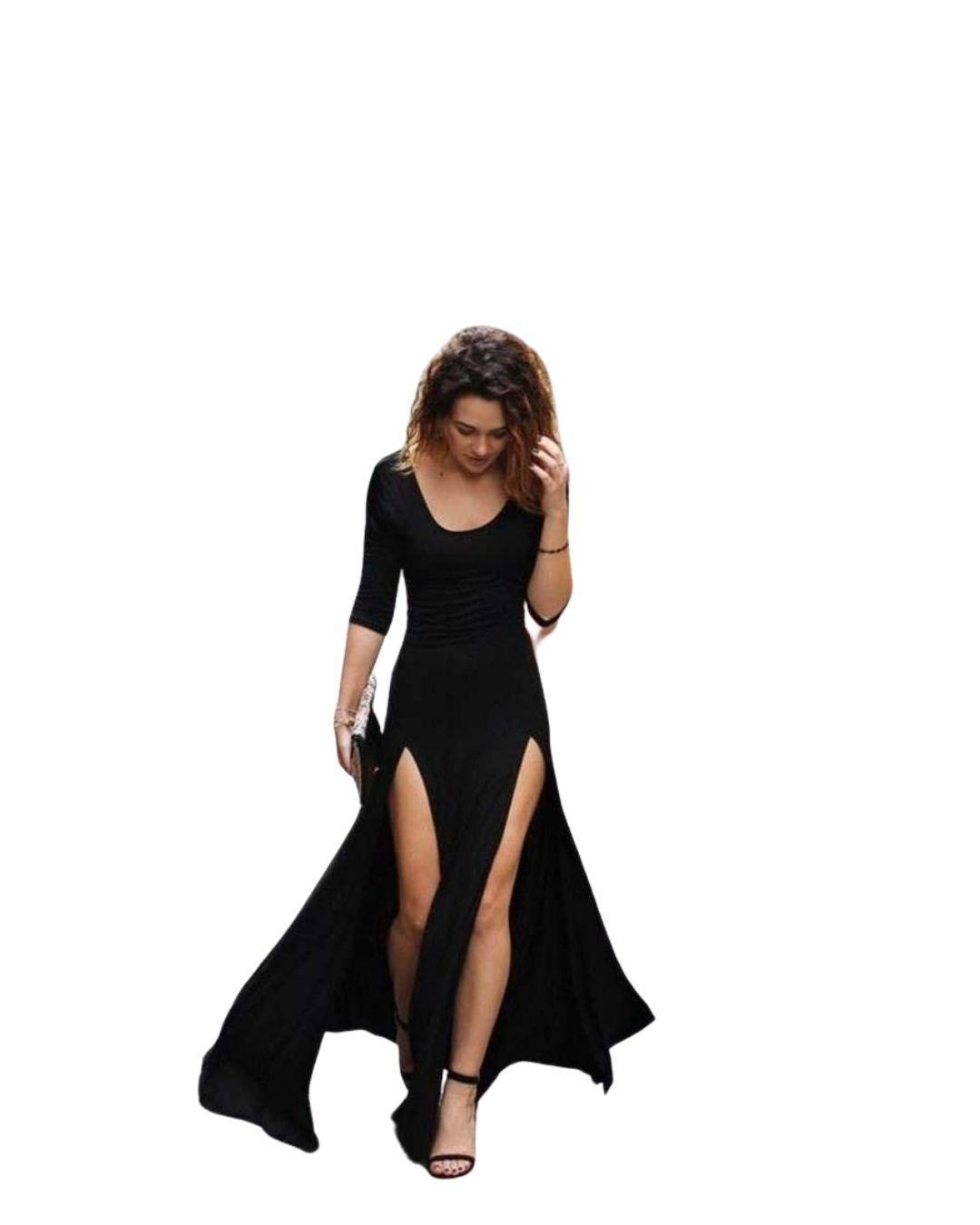 VESTIDO LARGO CASUAL DOBLE ABERTURA EN PIERNAS IDEAL PARA FIESTA GALA COCTEL BODA-0