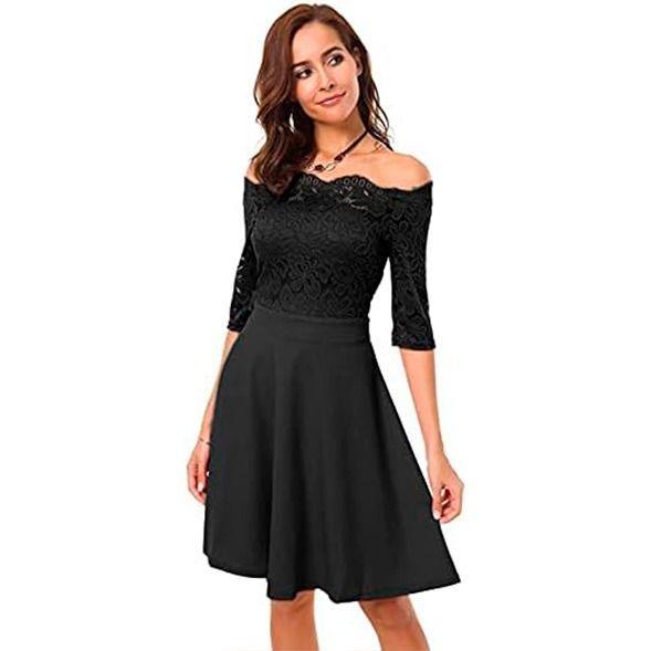 VESTIDO SEMI ACAMPANADO MANGA 3/4 IDEAL PARA FIESTA MATRIMONIO GALA -0