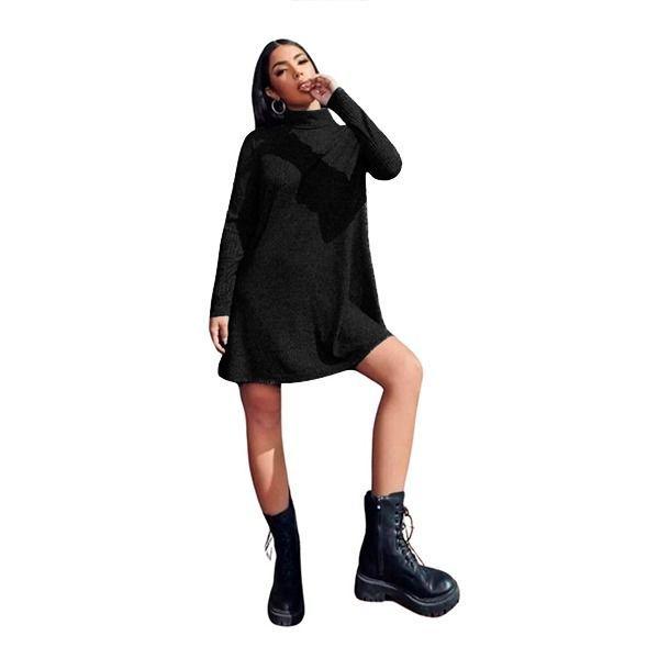 VESTIDO HOLGADO CORTO MANGA LARGA IDEAL PARA OTOÑO INVIERNO-1