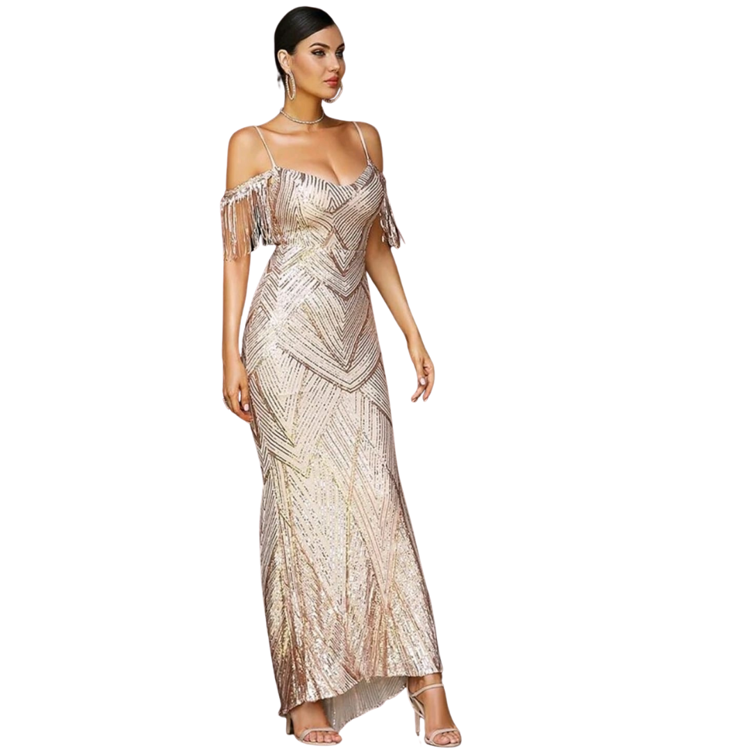 VESTIDO LARGO AJUSTADO BRILLANTE IDEAL PARA FIESTA GALA ML77-0