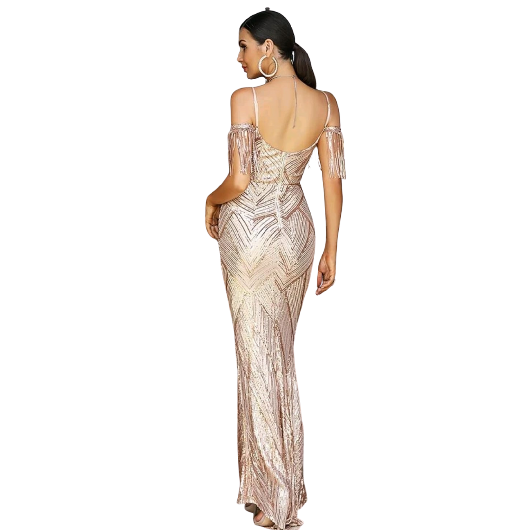 VESTIDO LARGO AJUSTADO BRILLANTE IDEAL PARA FIESTA GALA ML77-1