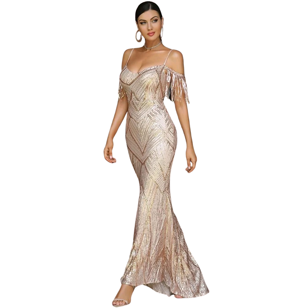 VESTIDO LARGO AJUSTADO BRILLANTE IDEAL PARA FIESTA GALA ML77-2