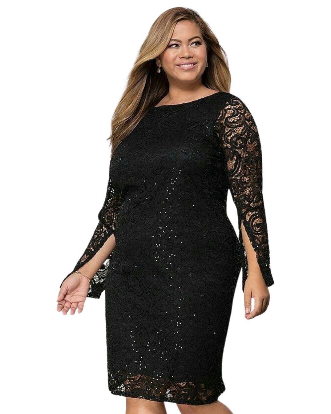 VESTIDO  AJUSTADO DE ENCAJE MANGA LARGA CON ABERTURA IDEAL PARA FIESTA COCTEL GALA BODA-0