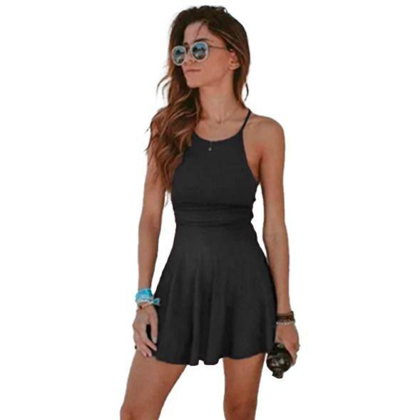 VESTIDO CORTO SEMIACAMPANADO DE TIRITAS TALLAS PLUS KADRIHEL-0