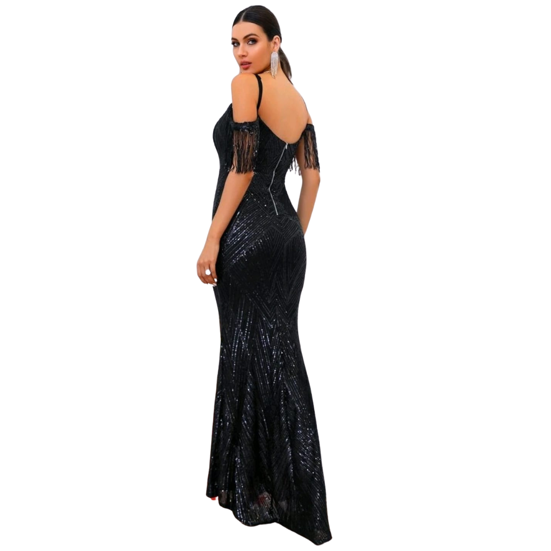 VESTIDO LARGO AJUSTADO BRILLANTE IDEAL PARA FIESTA GALA ML79-1