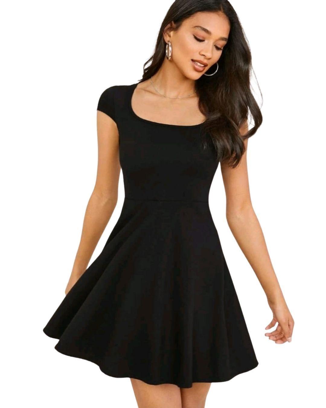 VESTIDO CORTO CASUAL CUELLO REDONDO IDEAL PARA FIESTA COCTEL -0