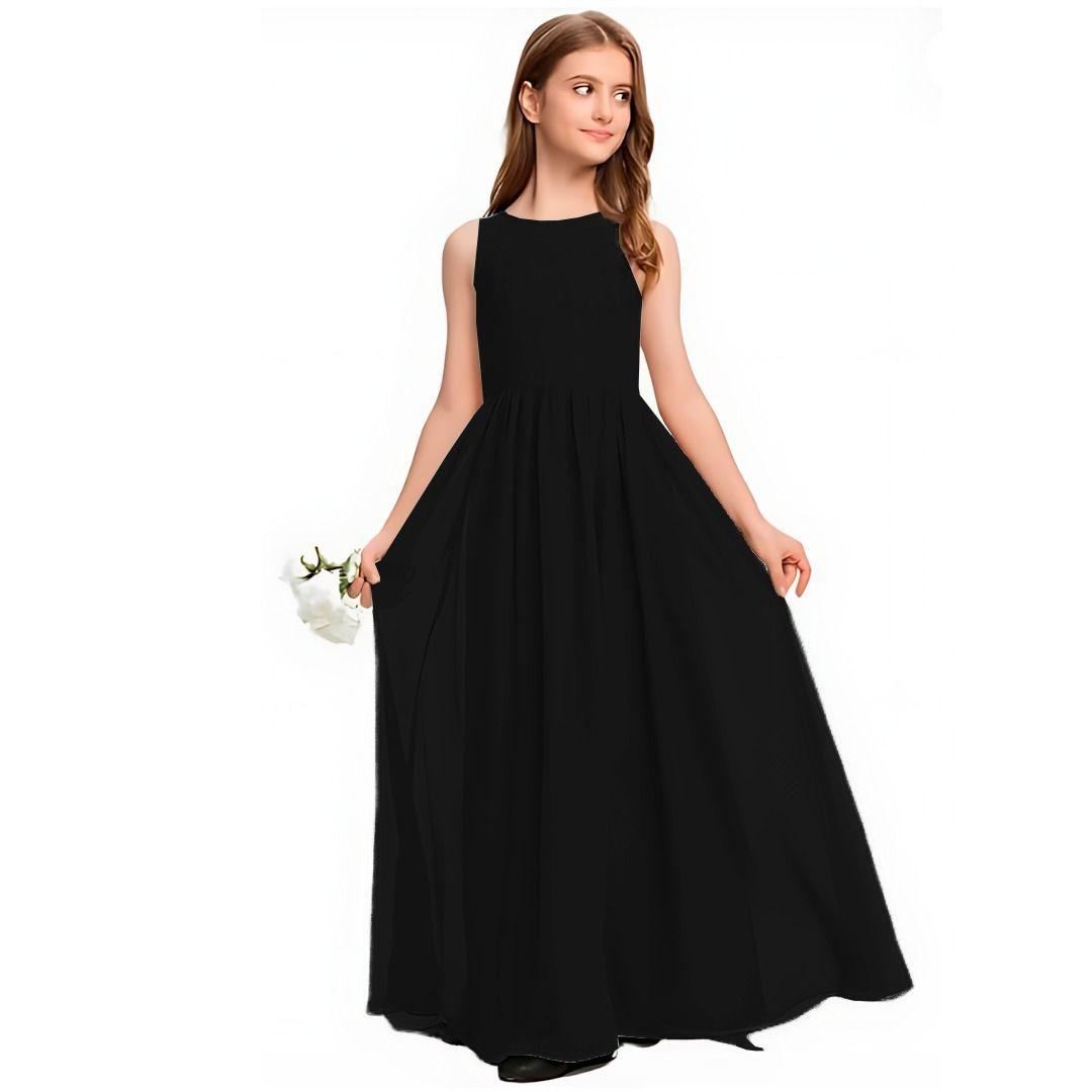 VESTIDO LARGO DE NIÑA BLUSA DE ENCAJE SIN MANGA IDEAL PARA FIESTA GALA BODA-0