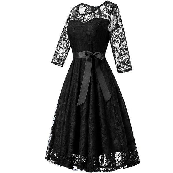 VESTIDO ACAMPANADO DE ENCAJE IDEAL PARA FIESTA BODA MATRIMONIO-0