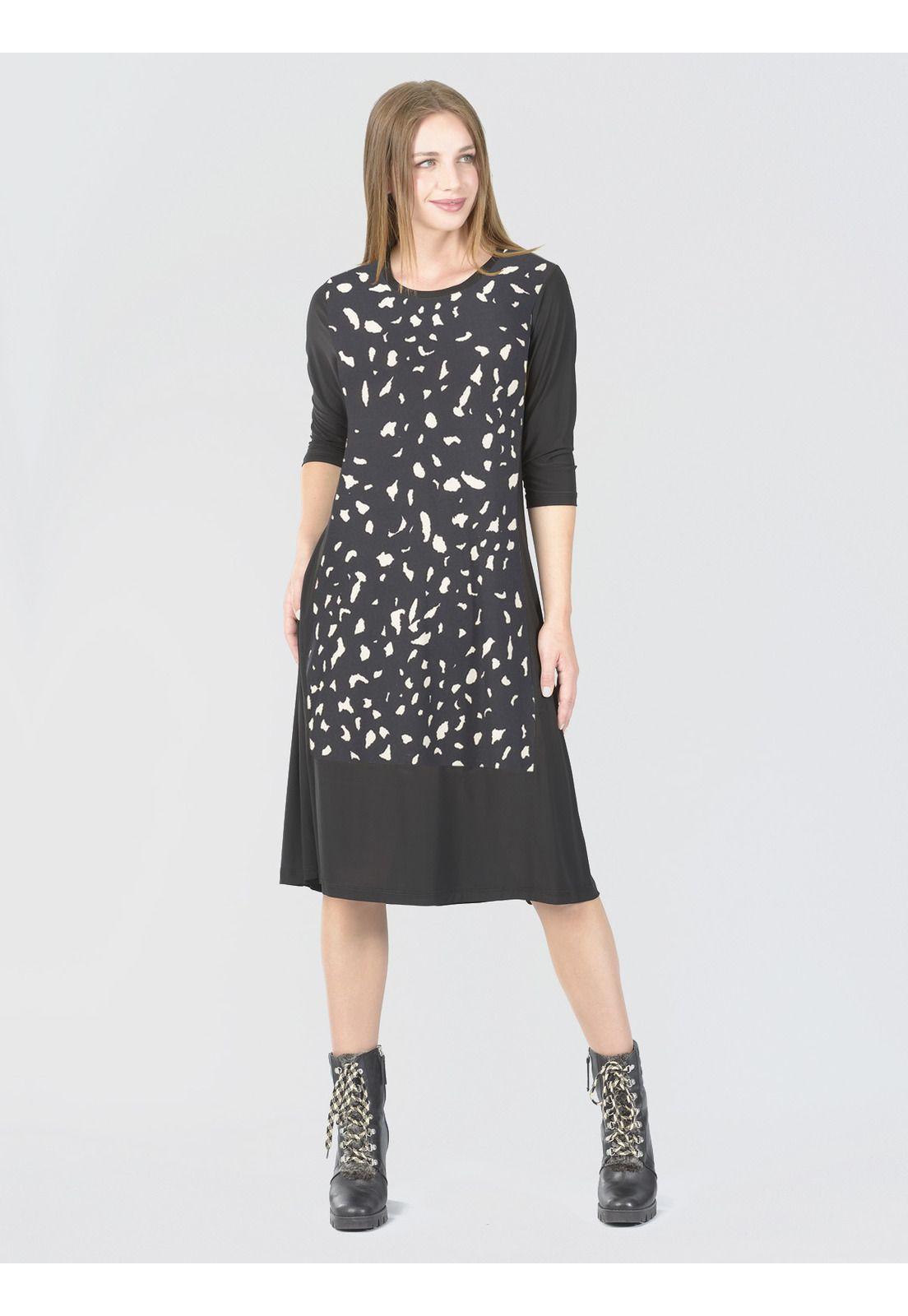 Vestido Campana Estampado Negro-0