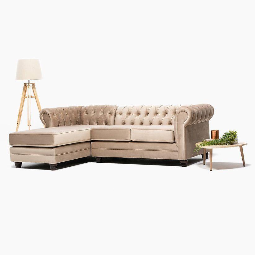 Seccional Izquierdo Chesterfield Felpa Beige-1