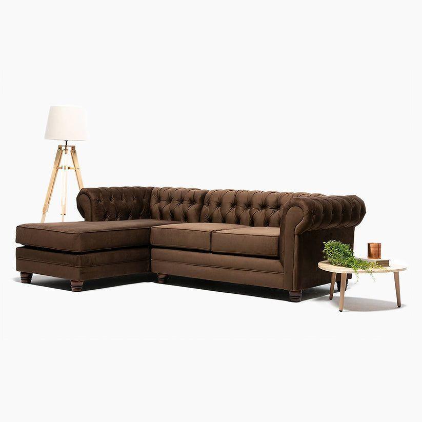Seccional Izquierdo Chesterfield Felpa Café-1