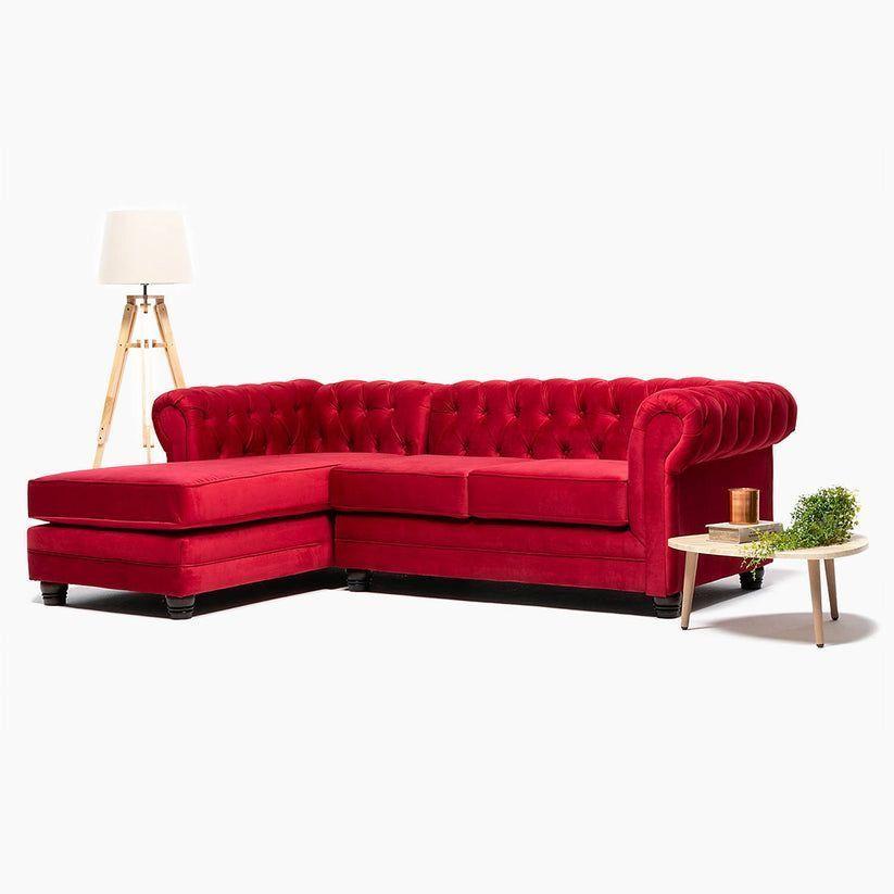 Seccional Izquierdo Chesterfield Felpa Rojo-1
