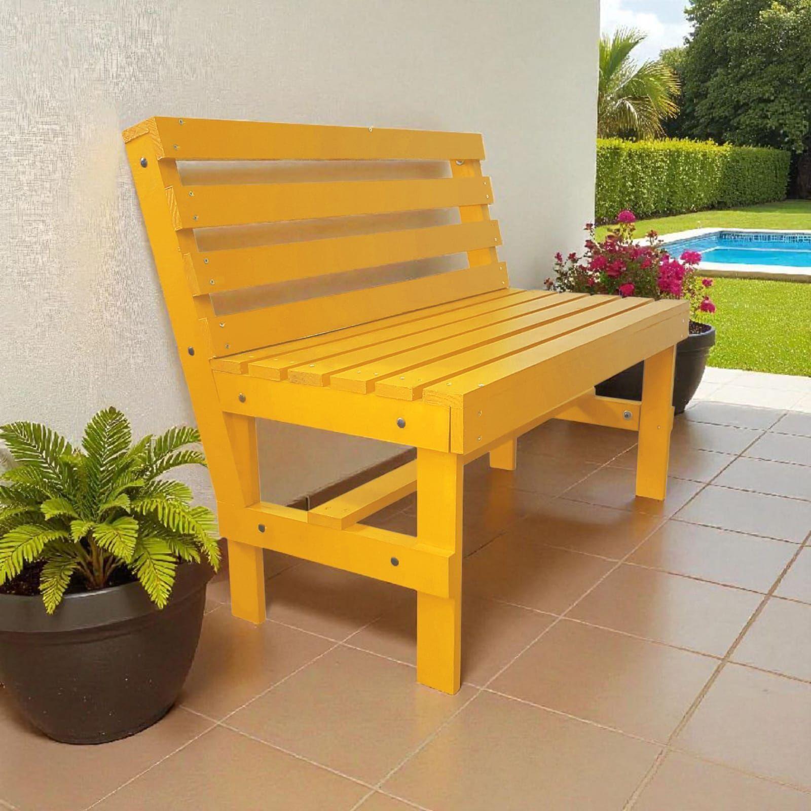 Escaño amarillo de terraza rustico en madera -2