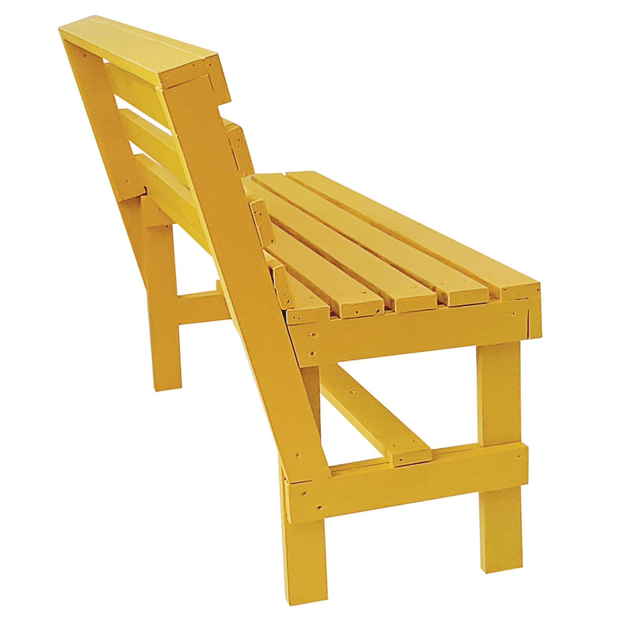 Escaño amarillo de terraza rustico en madera -4