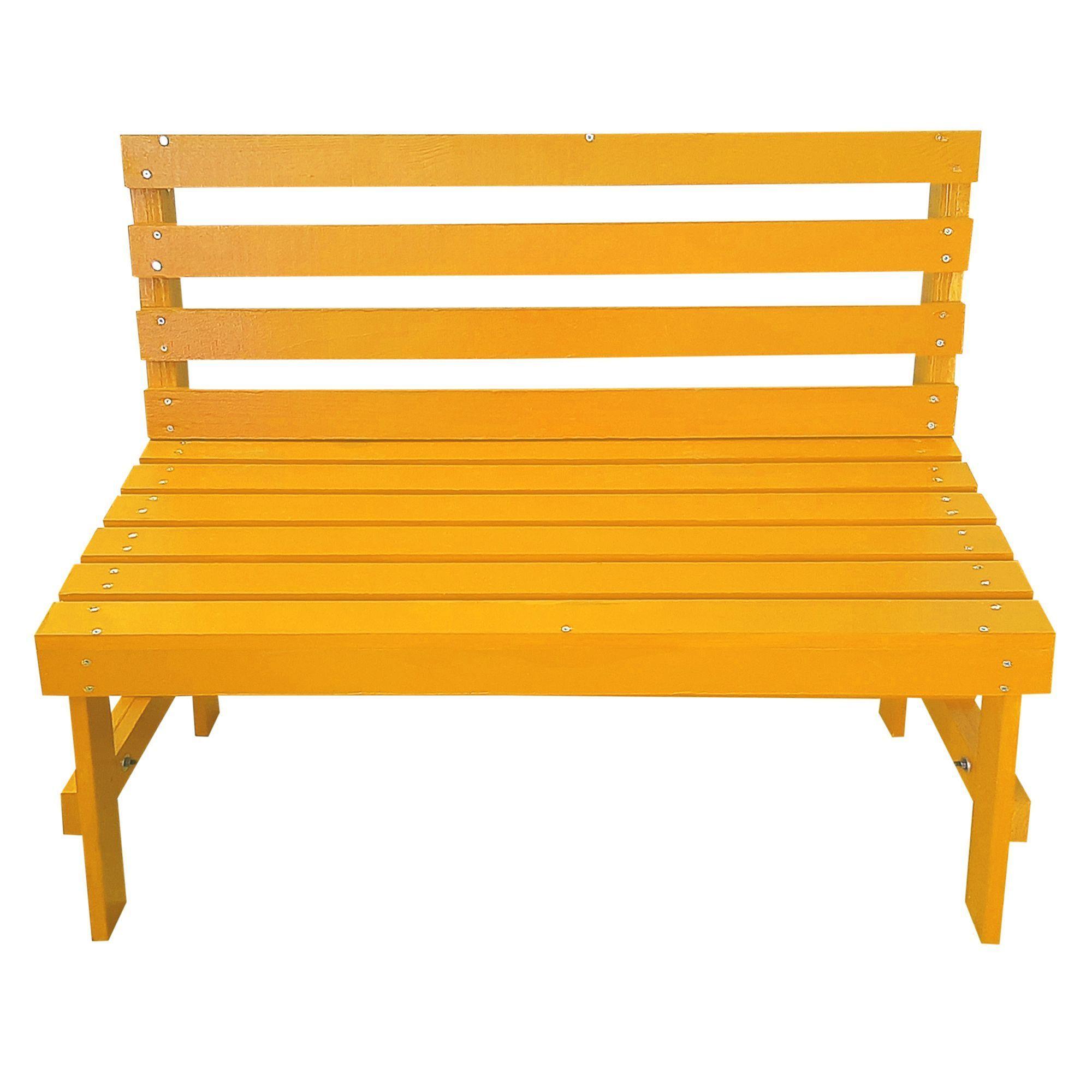 Escaño amarillo de terraza rustico en madera -5