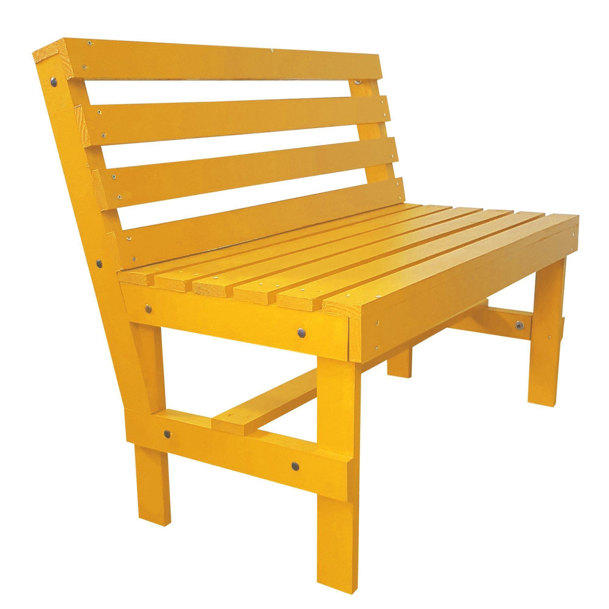 Escaño amarillo de terraza rustico en madera -6