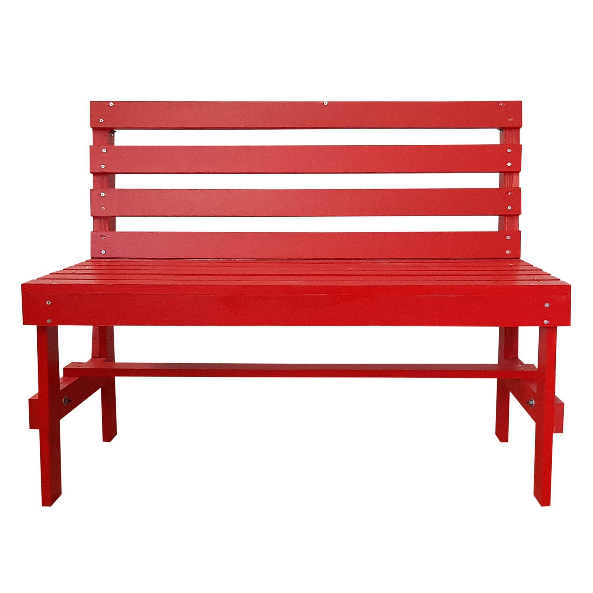 Escaño Rojo de terraza rustico en madera -2
