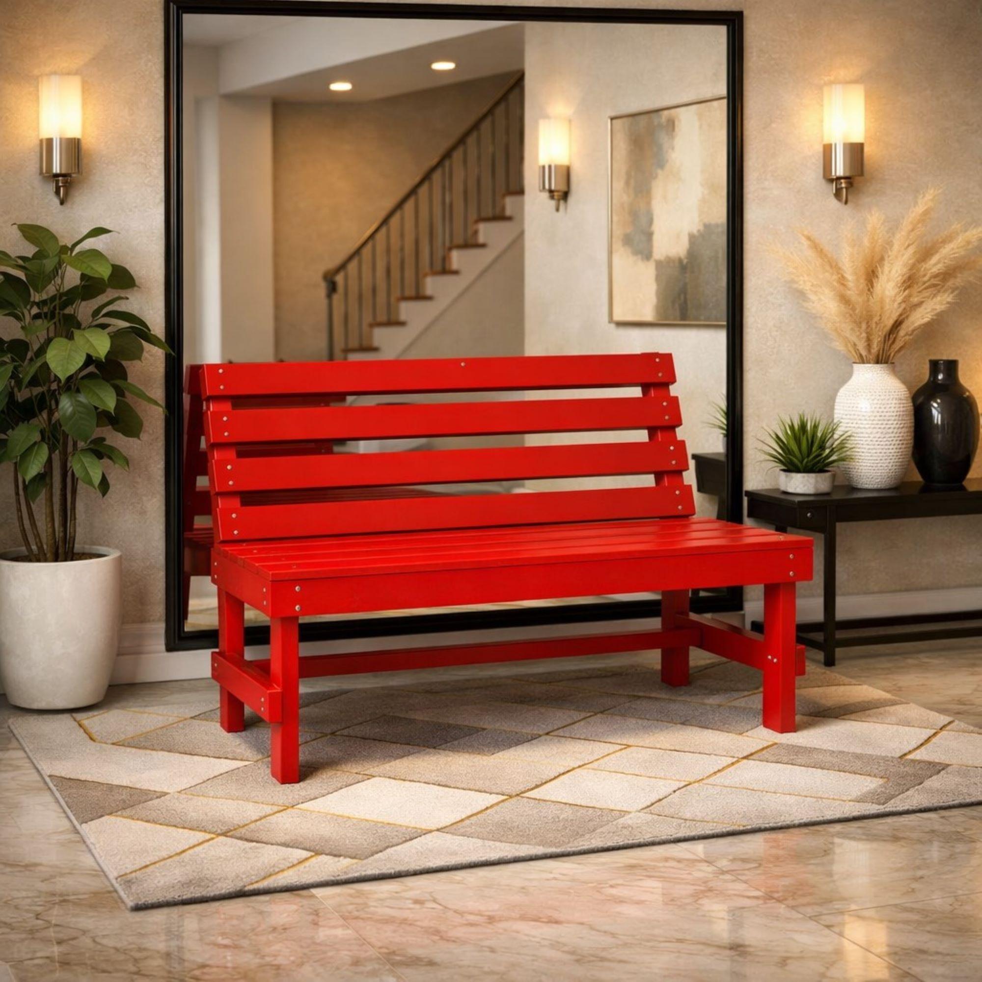 Escaño Rojo de terraza rustico en madera -5