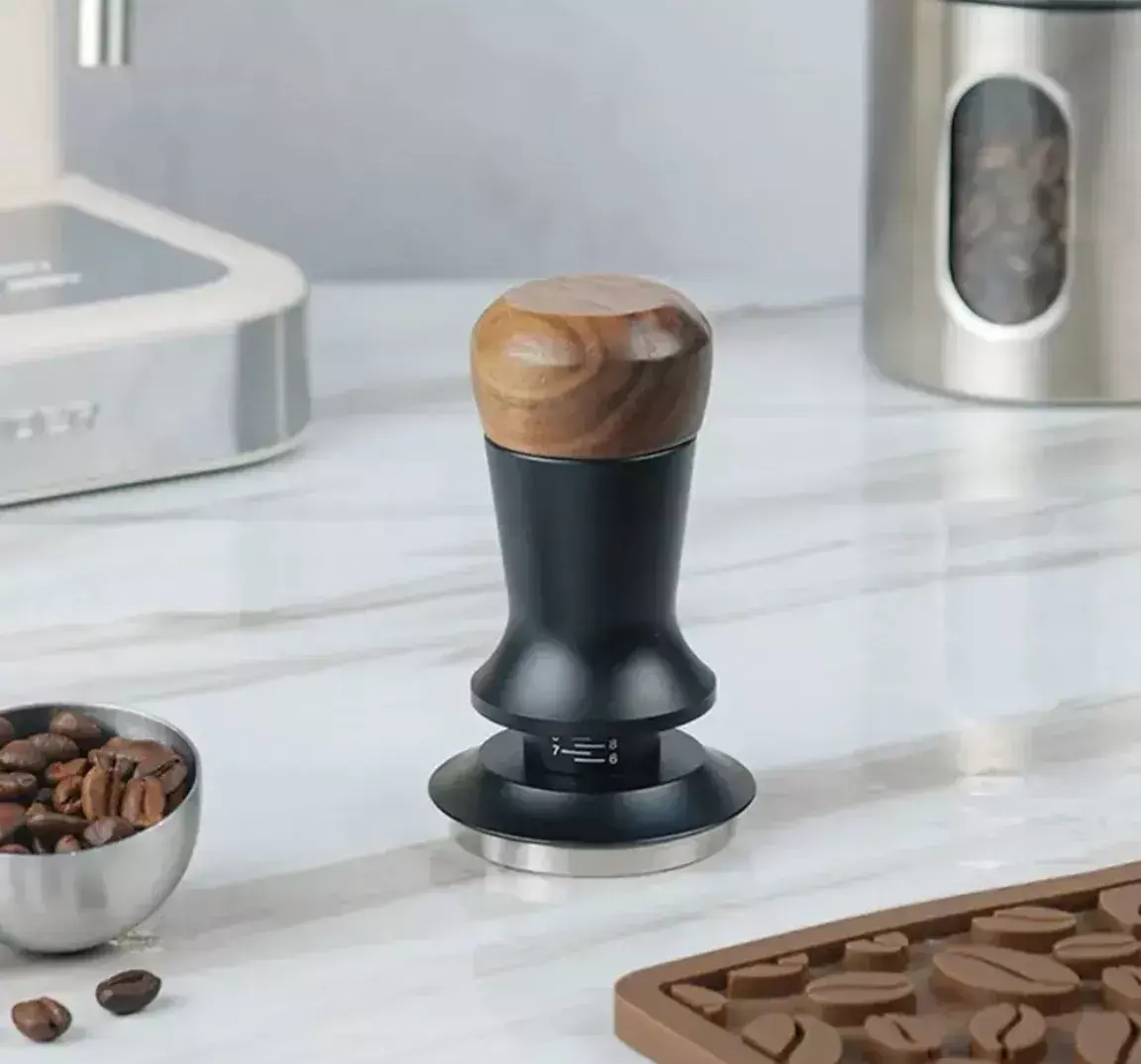 Tamper 51mm Ajustable Cafetera Espresso Circular Madera-5