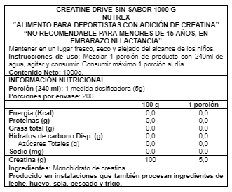 Creatine Monohydrate 1 kilo 200 Servicios NUTREX-1