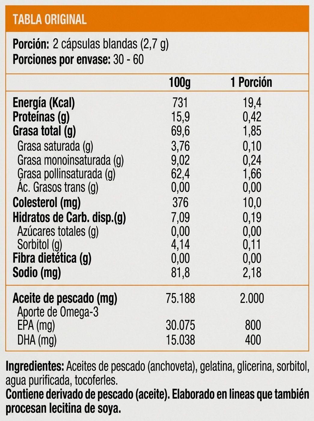 Omega 3 800EPA/400DHA 60 Capsulas ULTRA PURE-1