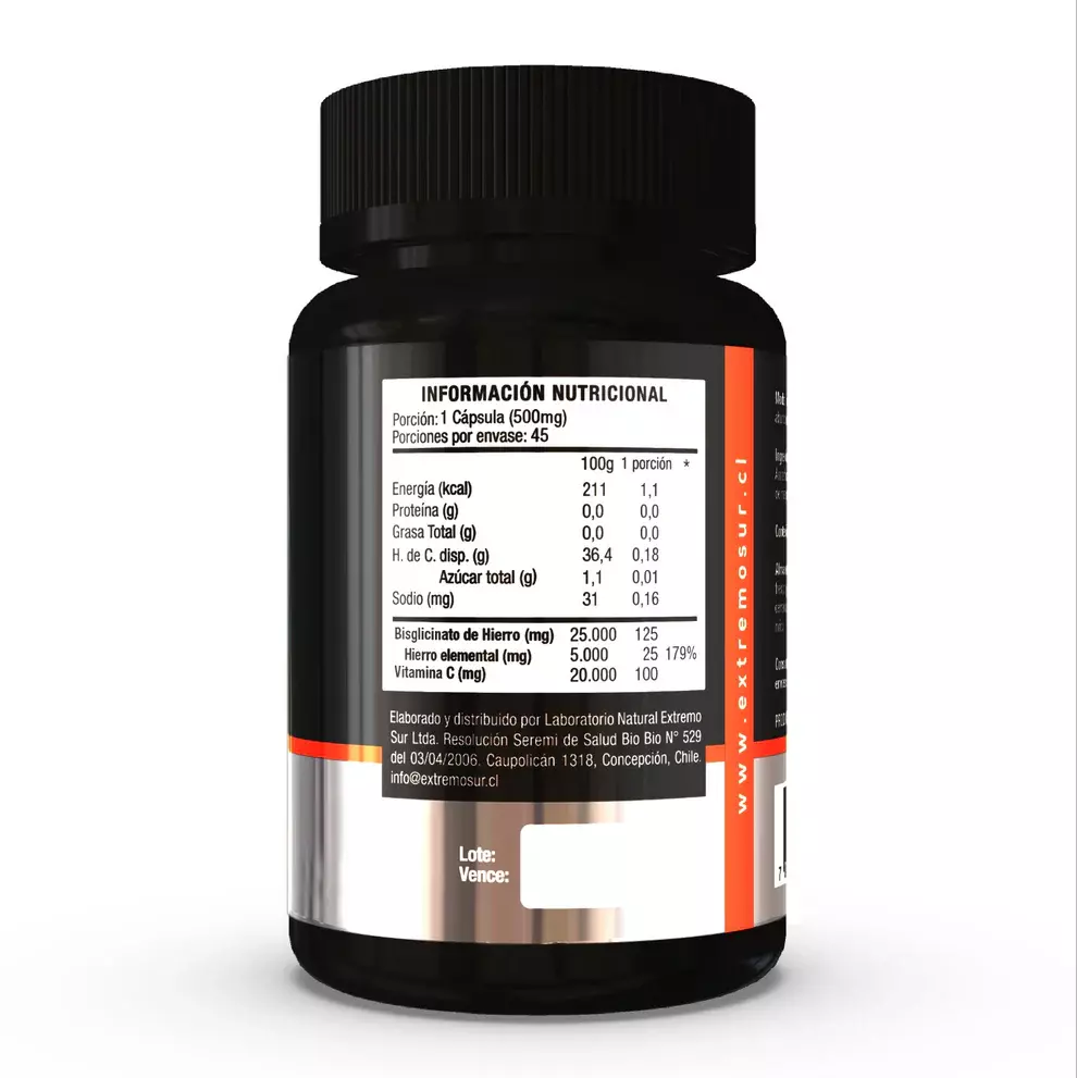 Bisglicinato de Hierro + Vitamina C 90 Capsulas EXTREMO SUR-1