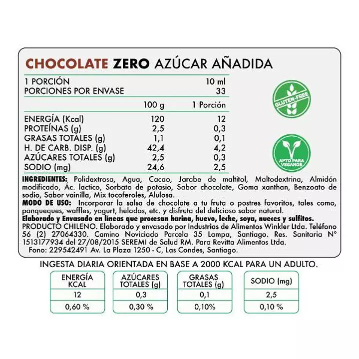 Salsa Chocolate Zero 330 grs REVITTA-1