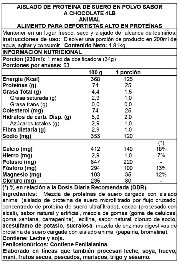 Isolate Whey Protein 4Lbs Chocolate ANIMAL-1