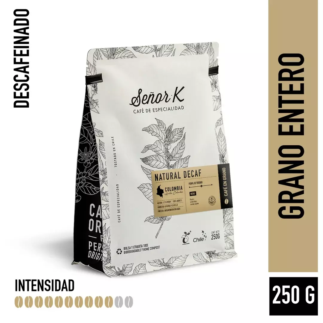 Cafe Descafeinado Natural Decaf Grano Entero 250 grs Colombia SENOR K-0