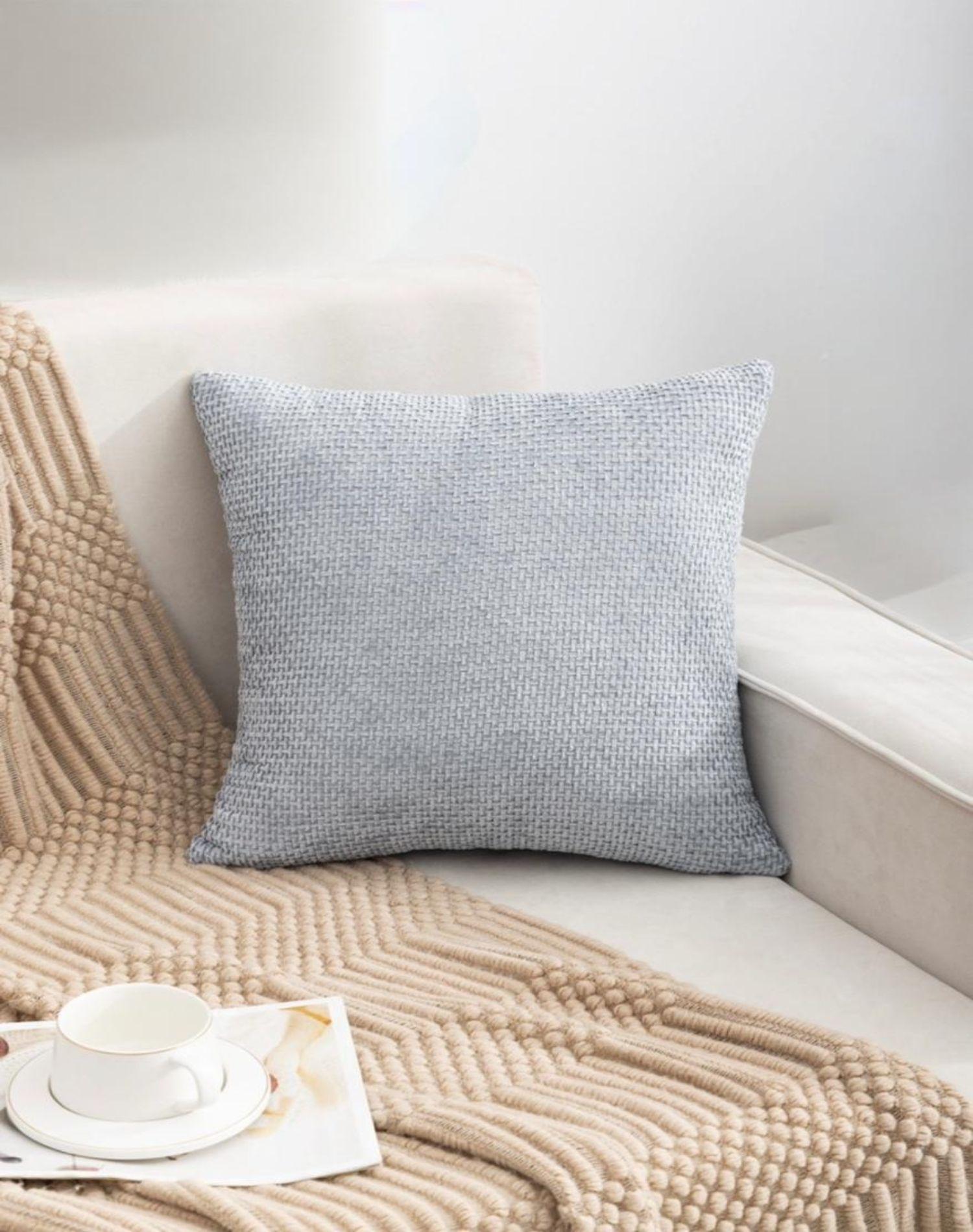 Juego de 2 Fundas de Cojín Estilo Chenille Cuadrille-Gris-1
