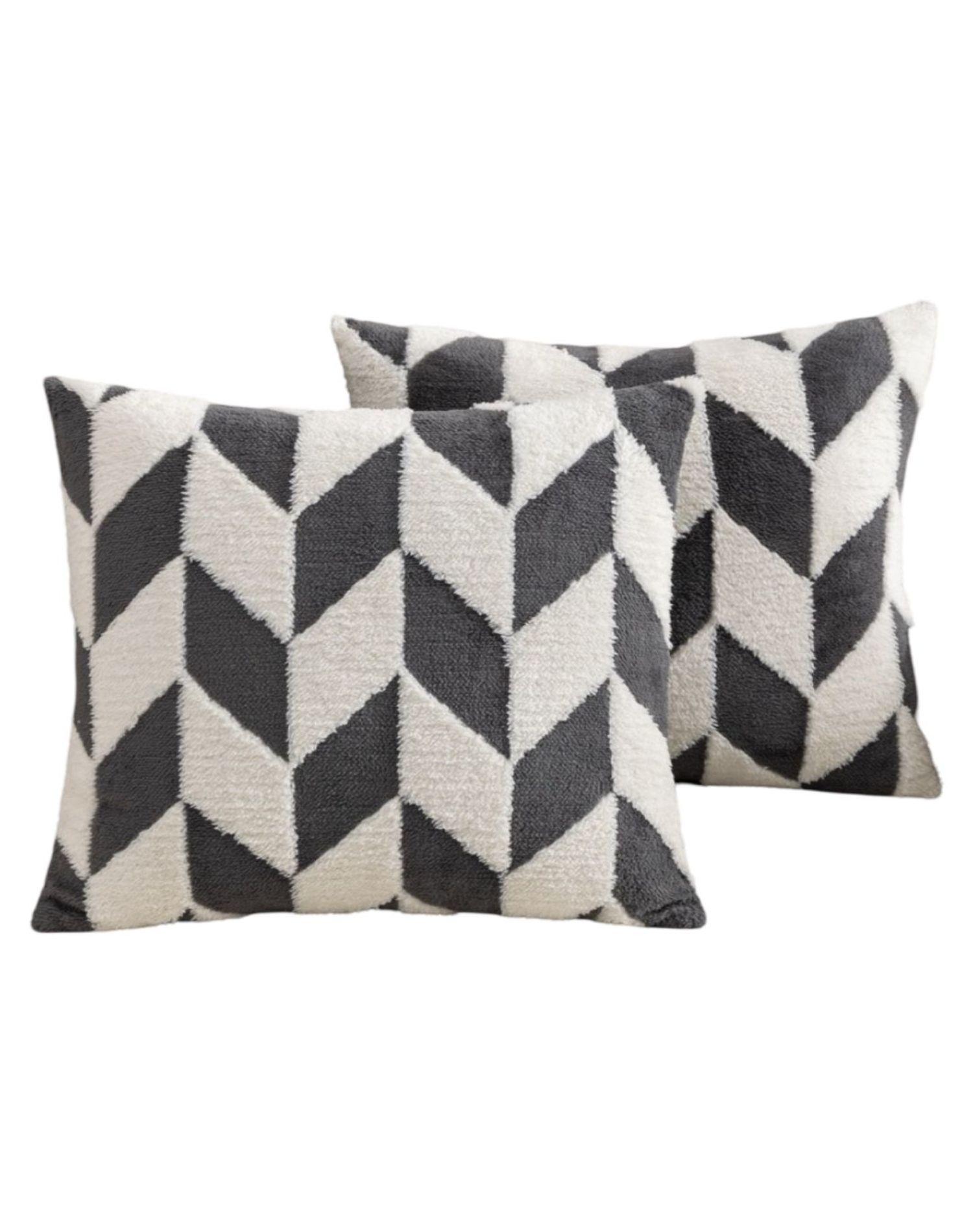 Juego de 2 Fundas de Cojín Peludas con Rombos-Negro-0