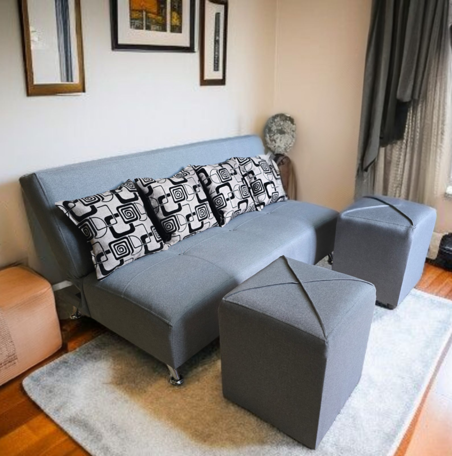 Futon 2 de Cuerpos de 1.50 cm+ 2 puff+ 2 cojines -0