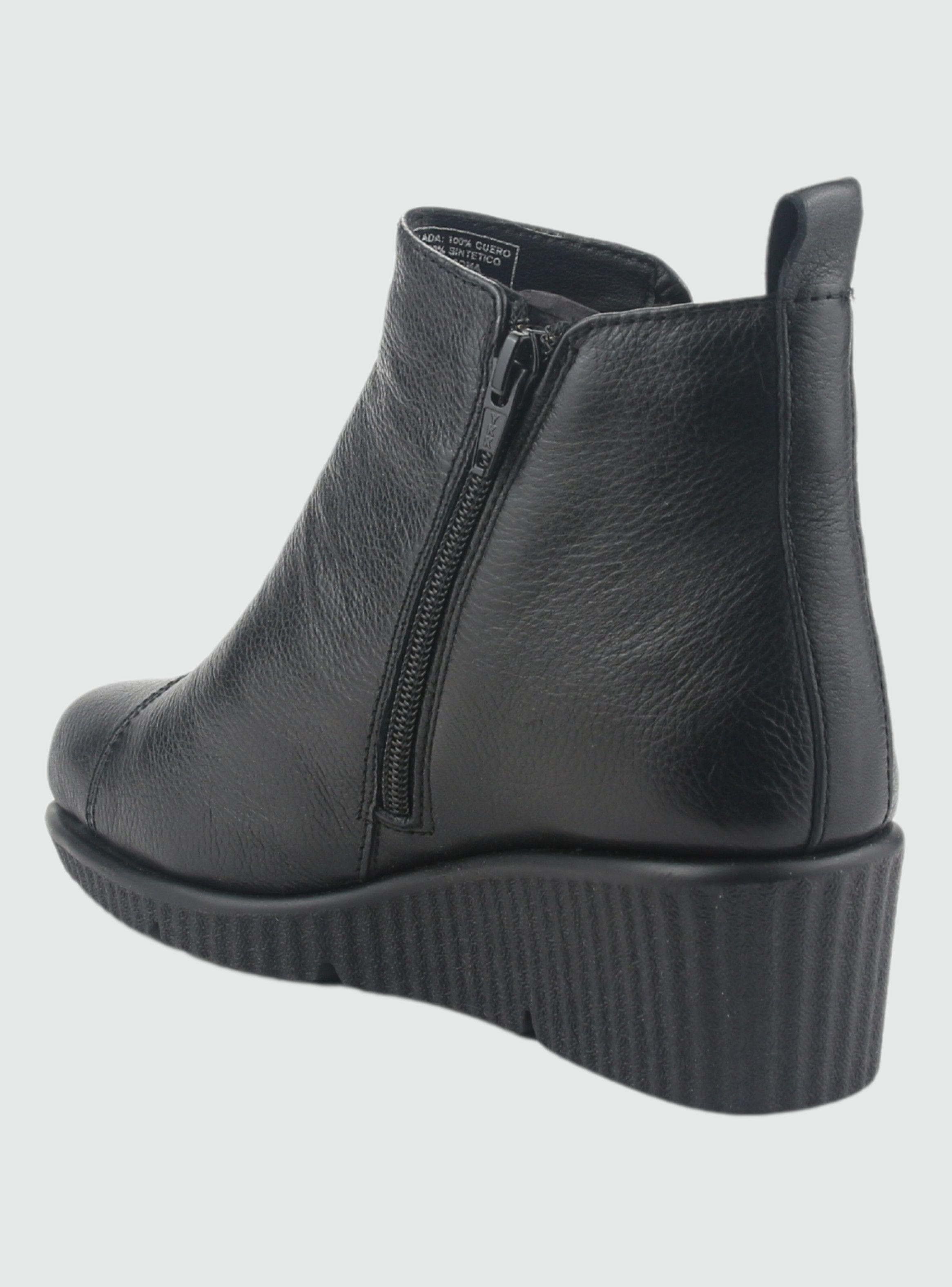 Botin de Cuero Mujer Casual Negro Mosqueta-3