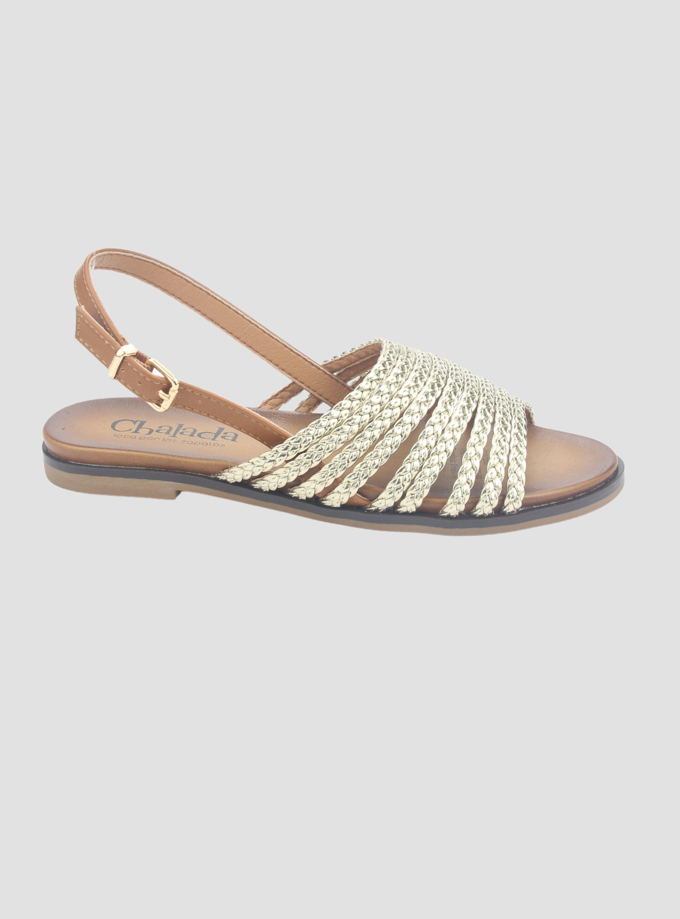 Sandalia Chalada Mujer Greca-61 Dorado Plana-0