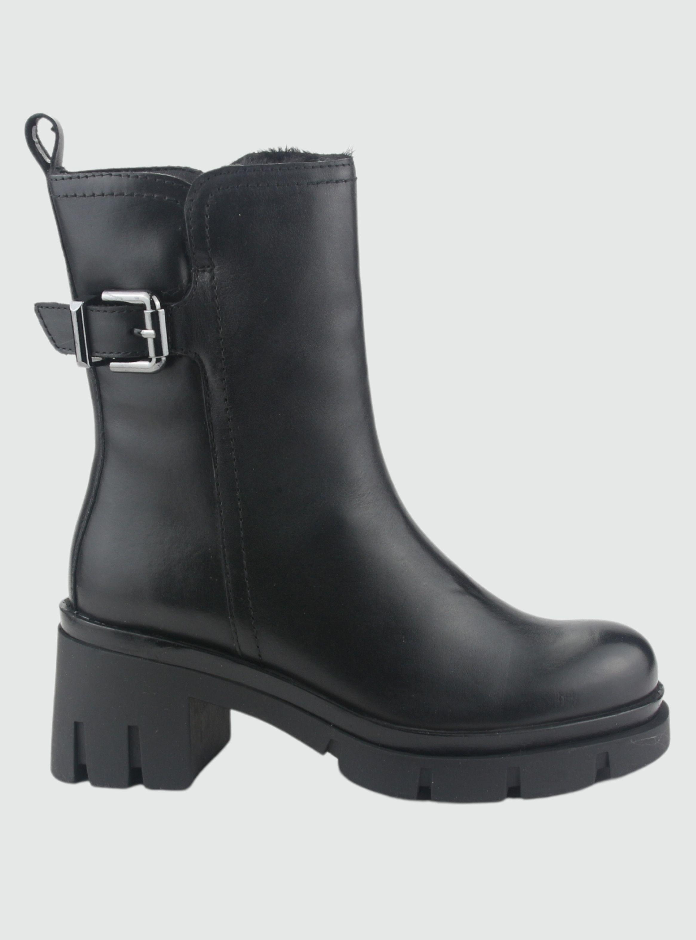 Botin de Cuero Mujer Casual Negro Cereza-0