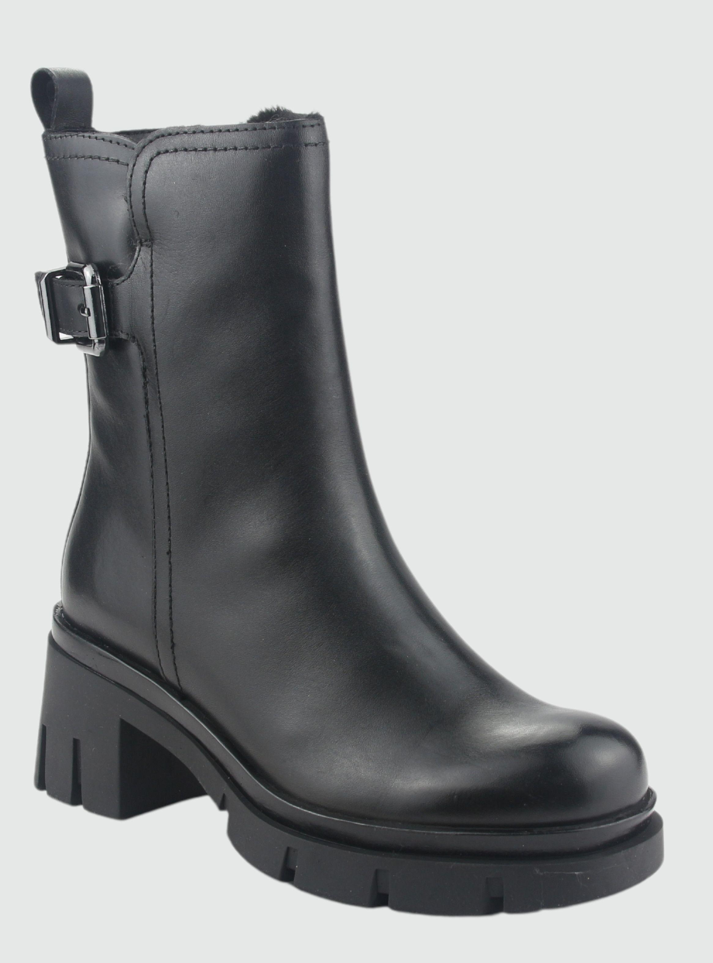 Botin de Cuero Mujer Casual Negro Cereza-2
