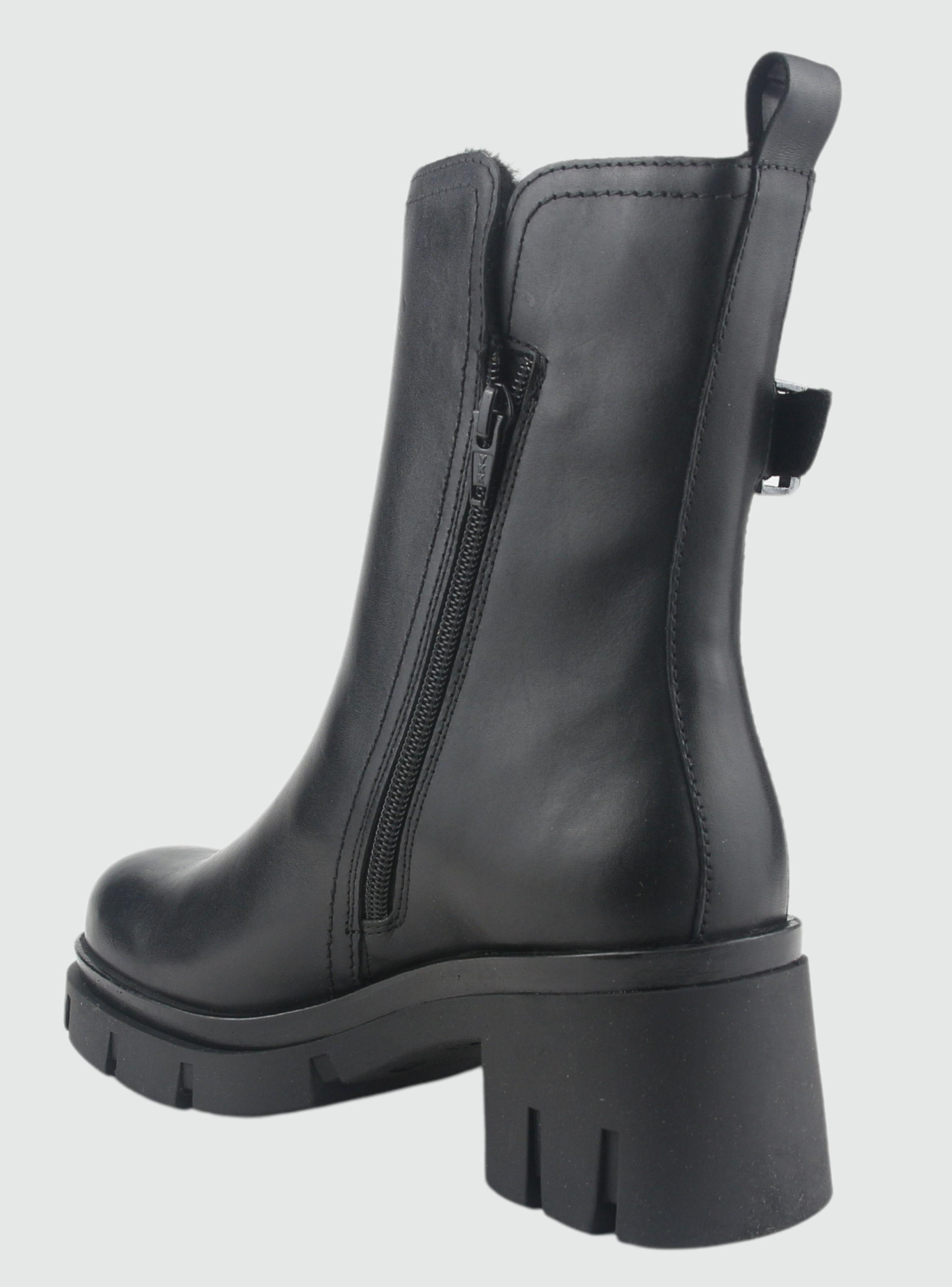 Botin de Cuero Mujer Casual Negro Cereza-3