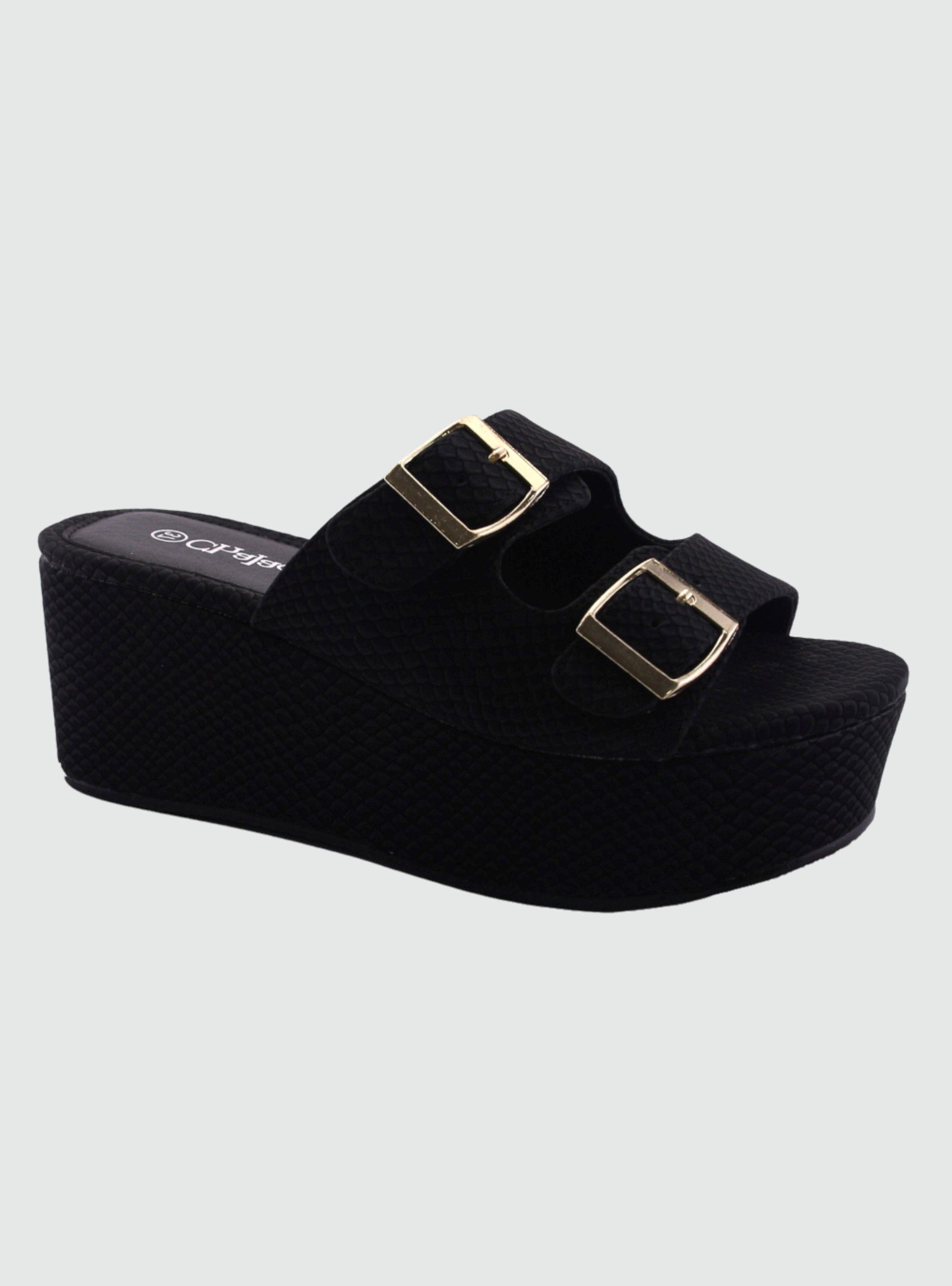 Sandalia Chalada Mujer Clona-20 Negro Suede Plataforma-0