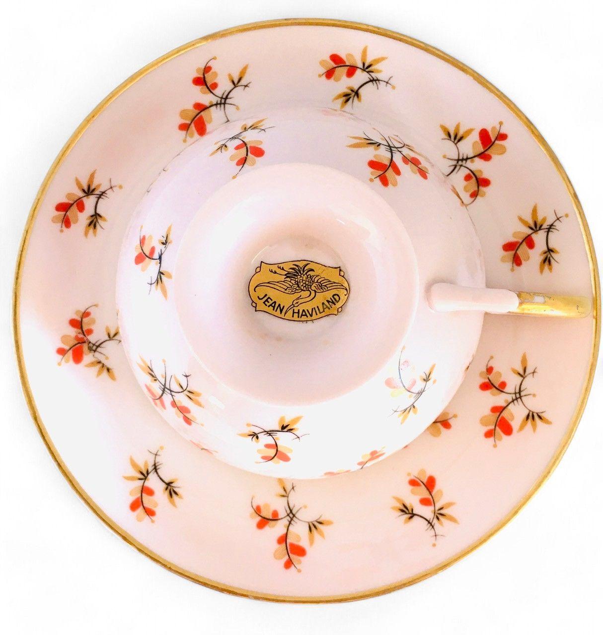 Taza de Café Haviland en Rosado con Hojas Decorativas (120 cc aprox.)-5